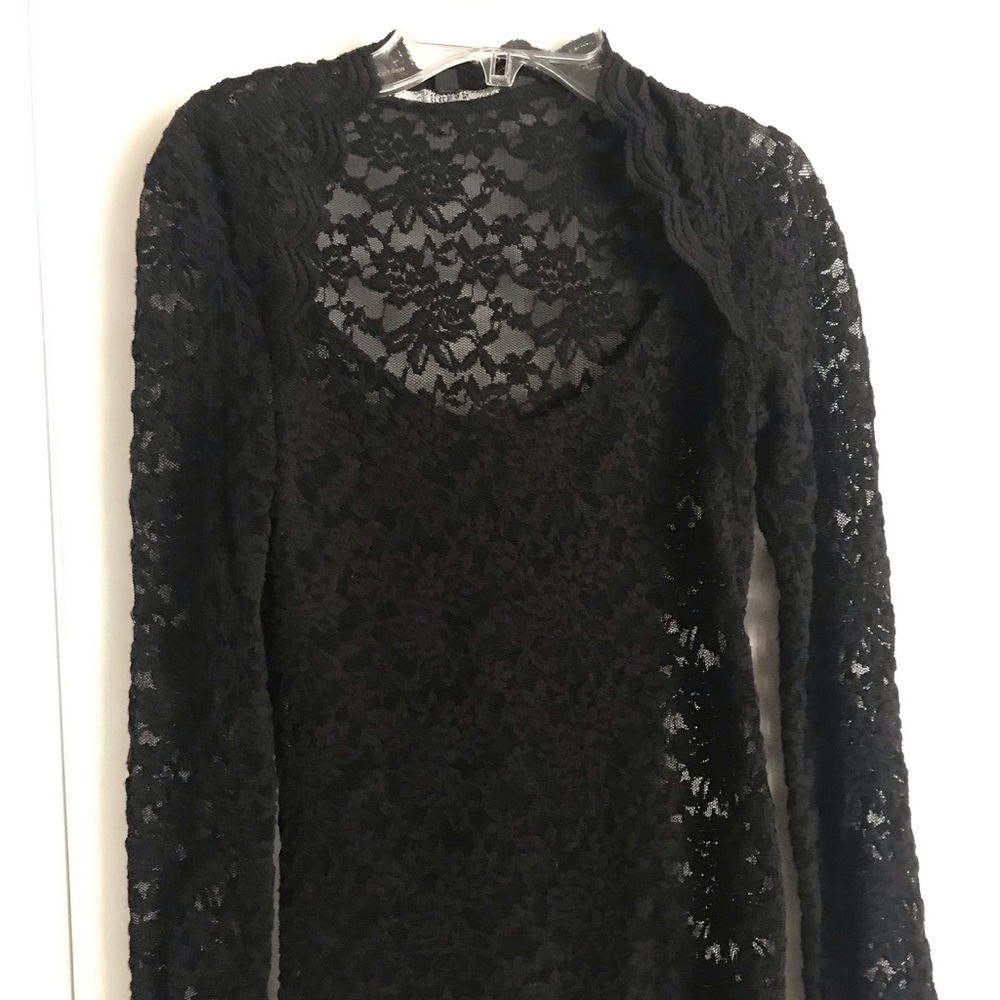 Guess Black Lace Blouse With Scalloped Edges